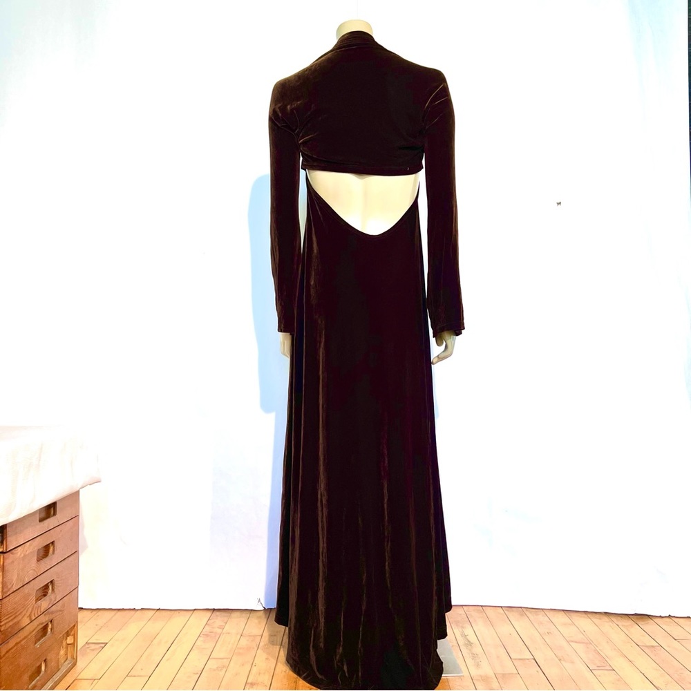 ROMAN KEFLAY VINTAGE DARK BROWN STRETCH VELVET